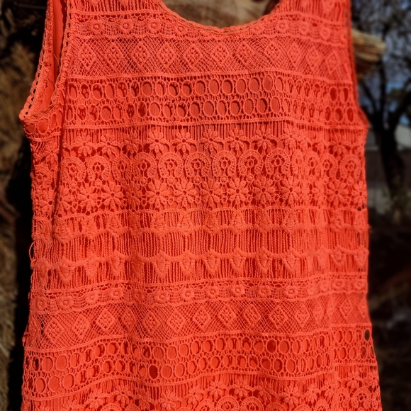 MACRAME boho y2k neon tangerine pull on detail hem dress - Picture 3 of 10